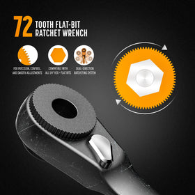 Galvanox ratchet driver with 72-tooth action enables precise tightening.