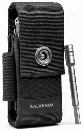 Galvanox ballistic nylon pouch with secure closure for Leatherman tools.