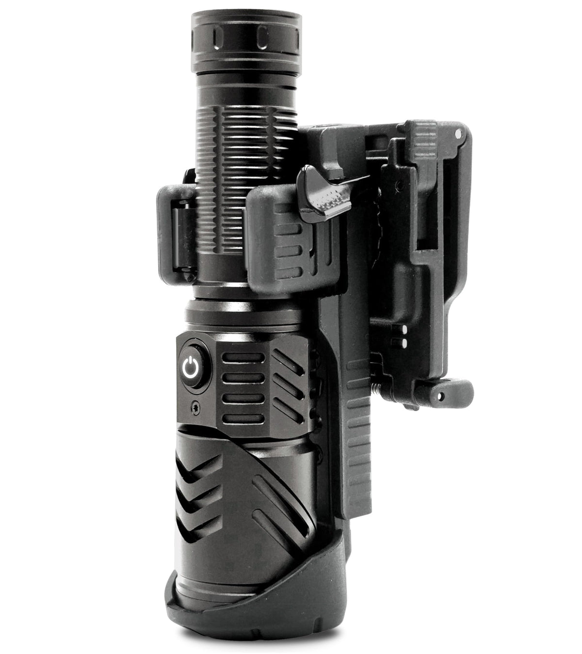 GALVANOX K8 side latch retention secures flashlight during movement