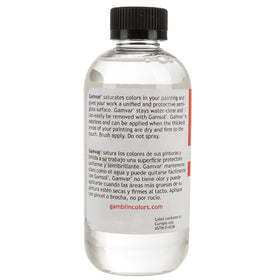 Close-up of Gamvar bottle in studio for quick varnishing sessions