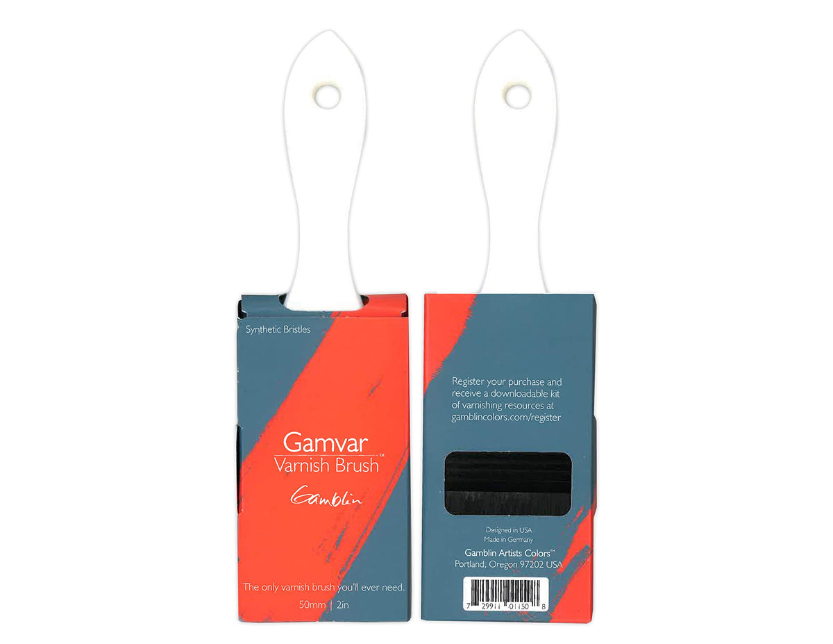 Gamblin Gamvar brush for even varnish application on oil and acrylic paintings.