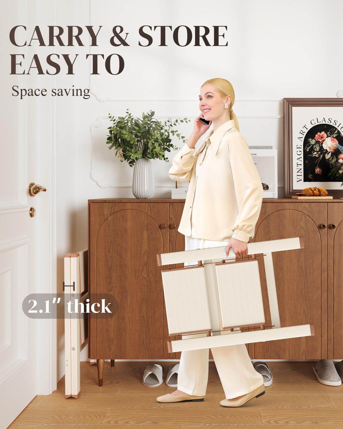 GameGem 2 Step Ladder in cream chocolate finish blends with home decor.
