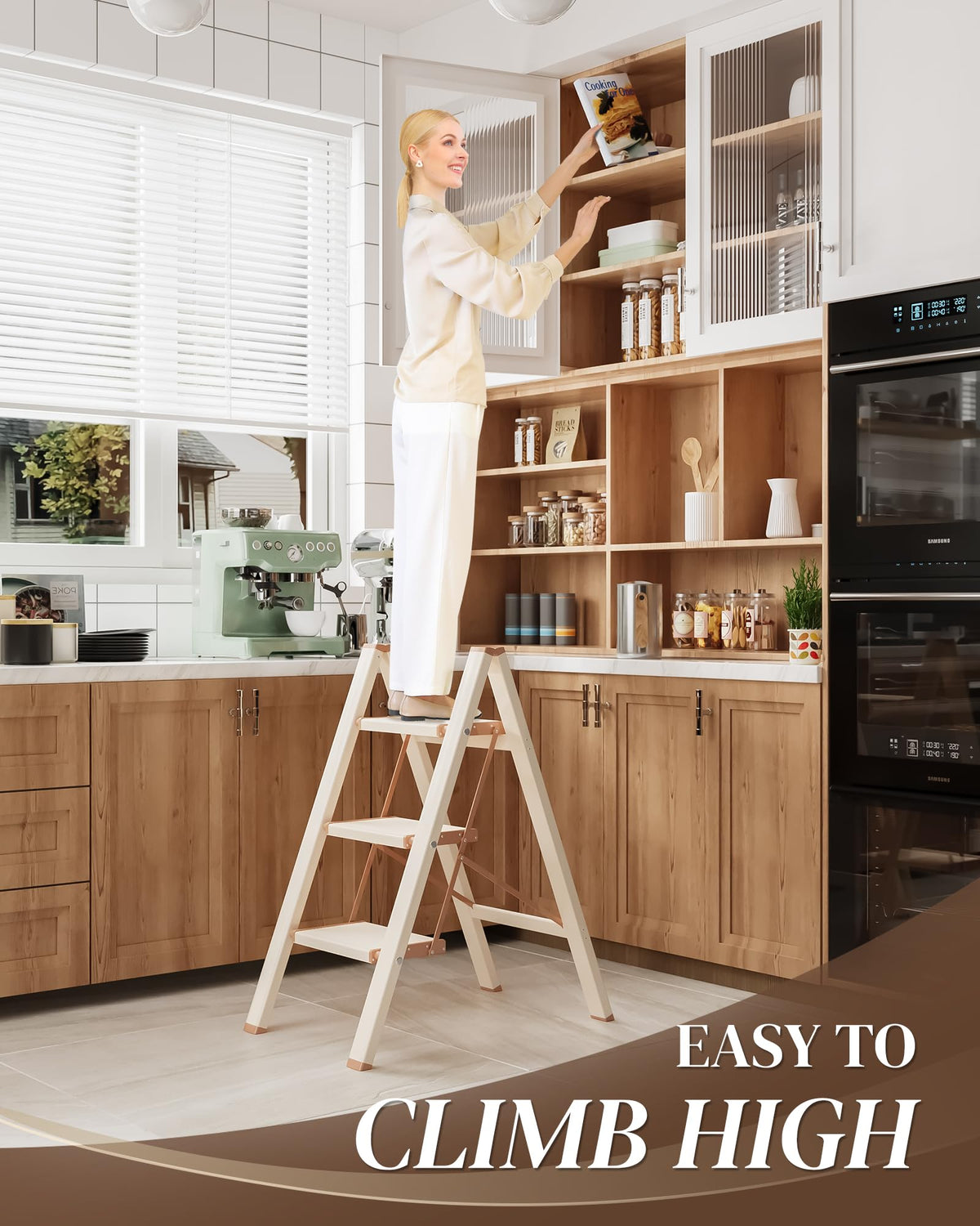 GameGem 3 Step Ladder cream-chocolate-color blends with home decor.