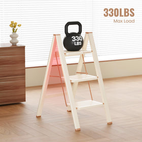GameGem 3 Step Ladder with rubber feet prevents slipping and floor scratches.