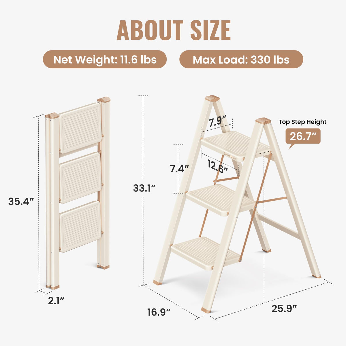GameGem 3 Step Ladder in use beside a counter providing stable height.