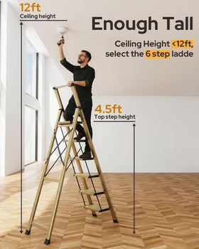 GameGem 6 Step Ladder aluminum-frame offers lightweight, durable support for frequent use