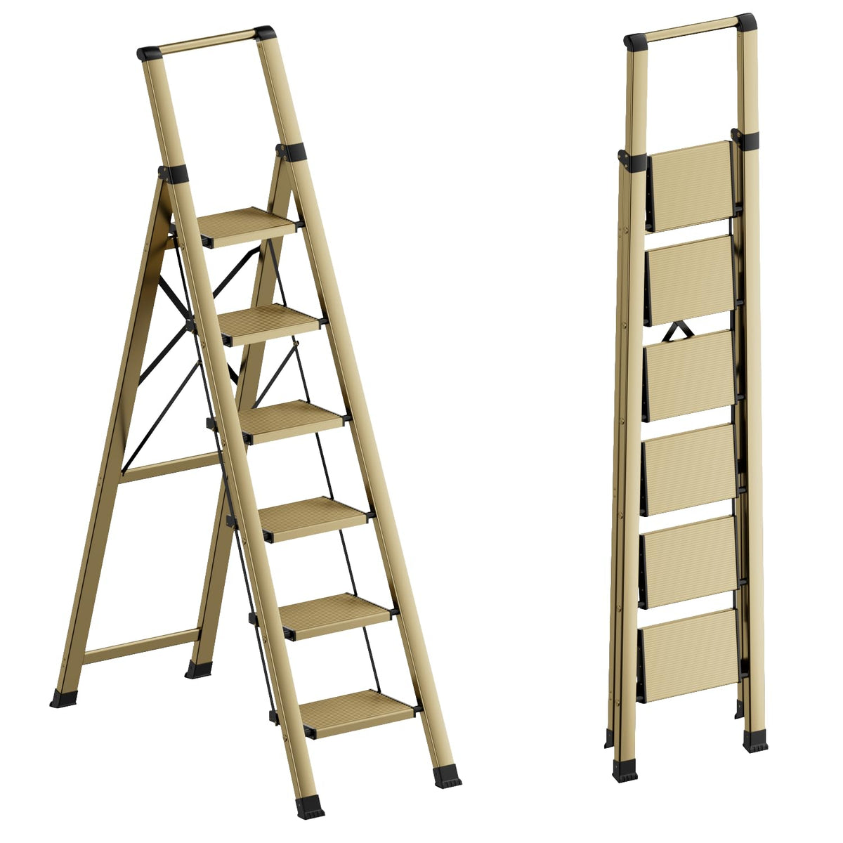GameGem 6 Step Ladder folded-storage shows compact design and easy portability