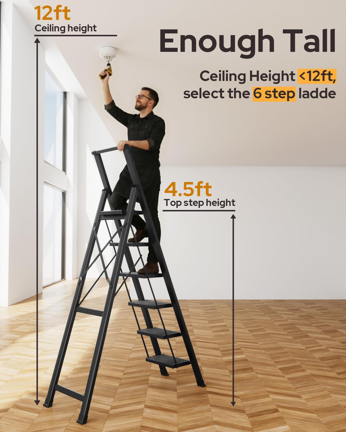 GameGem folding ladder compact storage fits into a closet