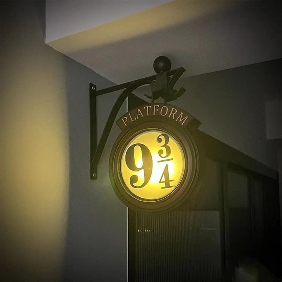 Gantanmo vintage platform 9 3/4 night light mounted on wall for warm ambiance.
