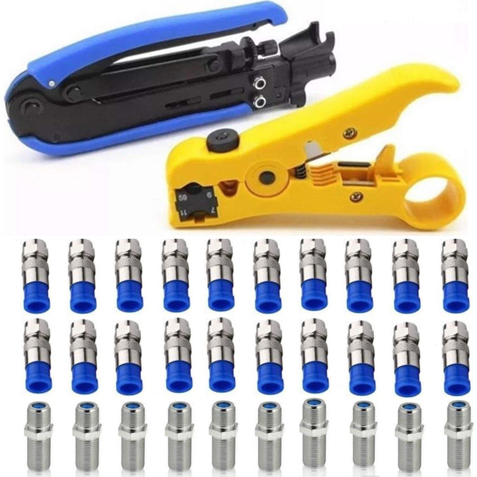 Gaobige coaxial crimp tool kit with adjustable F connectors for RG6