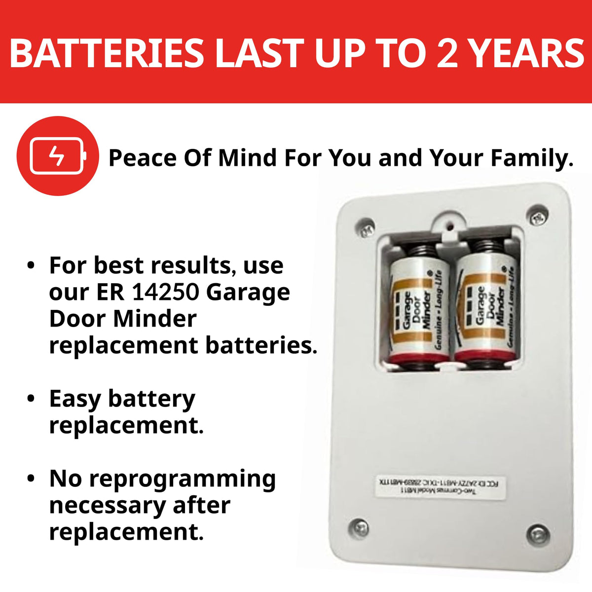Garage Door Minder Version II installation kit uses simple peel-and-stick method.