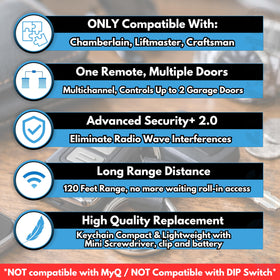 GARAGE STOP 2X Mini remote back view; easy-to-press buttons for quick operation.