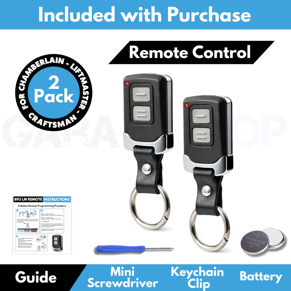 GARAGE STOP 2X Mini compatibility chart image; supports multiple Learn Button colors.
