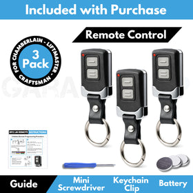 GARAGE STOP 3X Mini remote close-up shows secure rolling code technology.