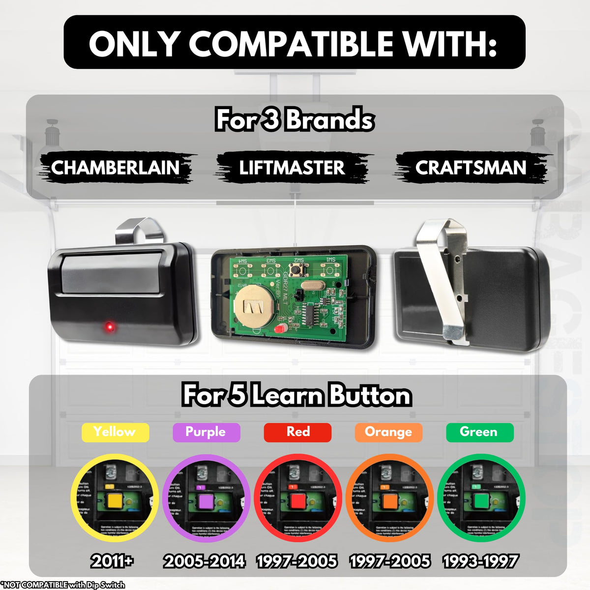 Garage Stop 891LM remote packaging with included parts and setup details