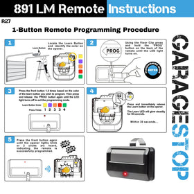 Garage Stop 891LM remote with visor clip attached for quick car-side access