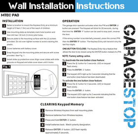 GARAGE STOP M13-631 keypad close-up shows large buttons for easy PIN entry.