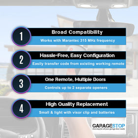 GARAGE STOP Marantec M3-2312 remote back view showing programming pin area