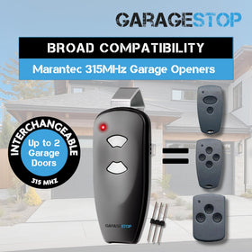 GARAGE STOP Marantec M3-2312 remote showing code-transfer setup