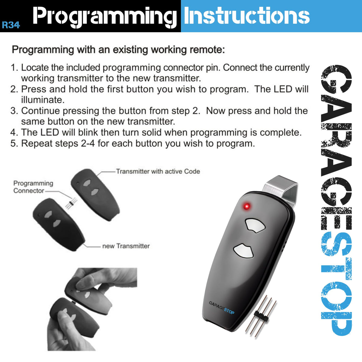 GARAGE STOP Marantec M3-2312 remote side view highlighting compact handheld design