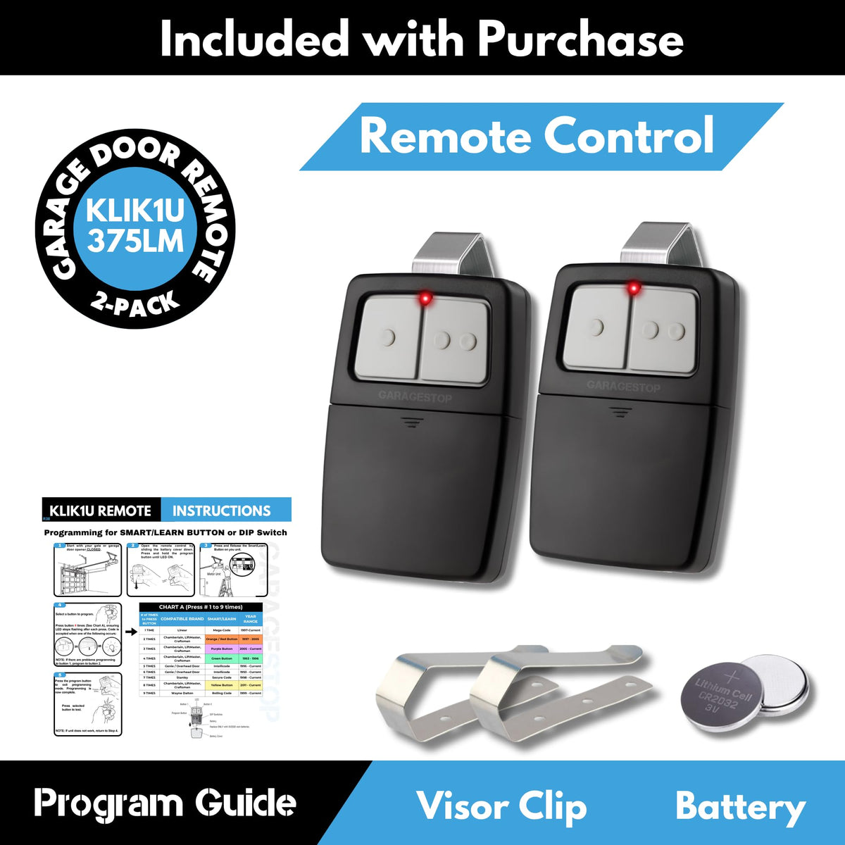 GARAGE STOP remote controls two doors or gates.