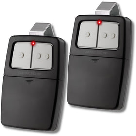GARAGE STOP universal remote with two buttons for dual-door control.