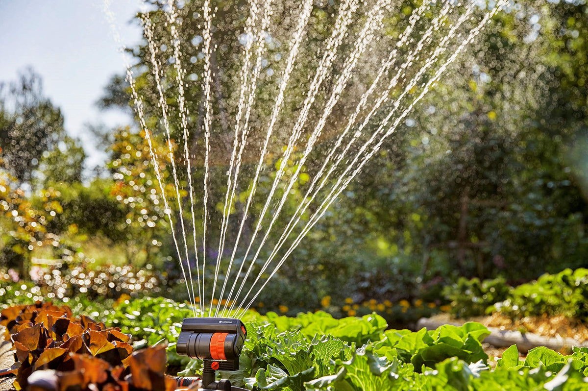 Adjustable range and width controls allow flexible garden coverage.