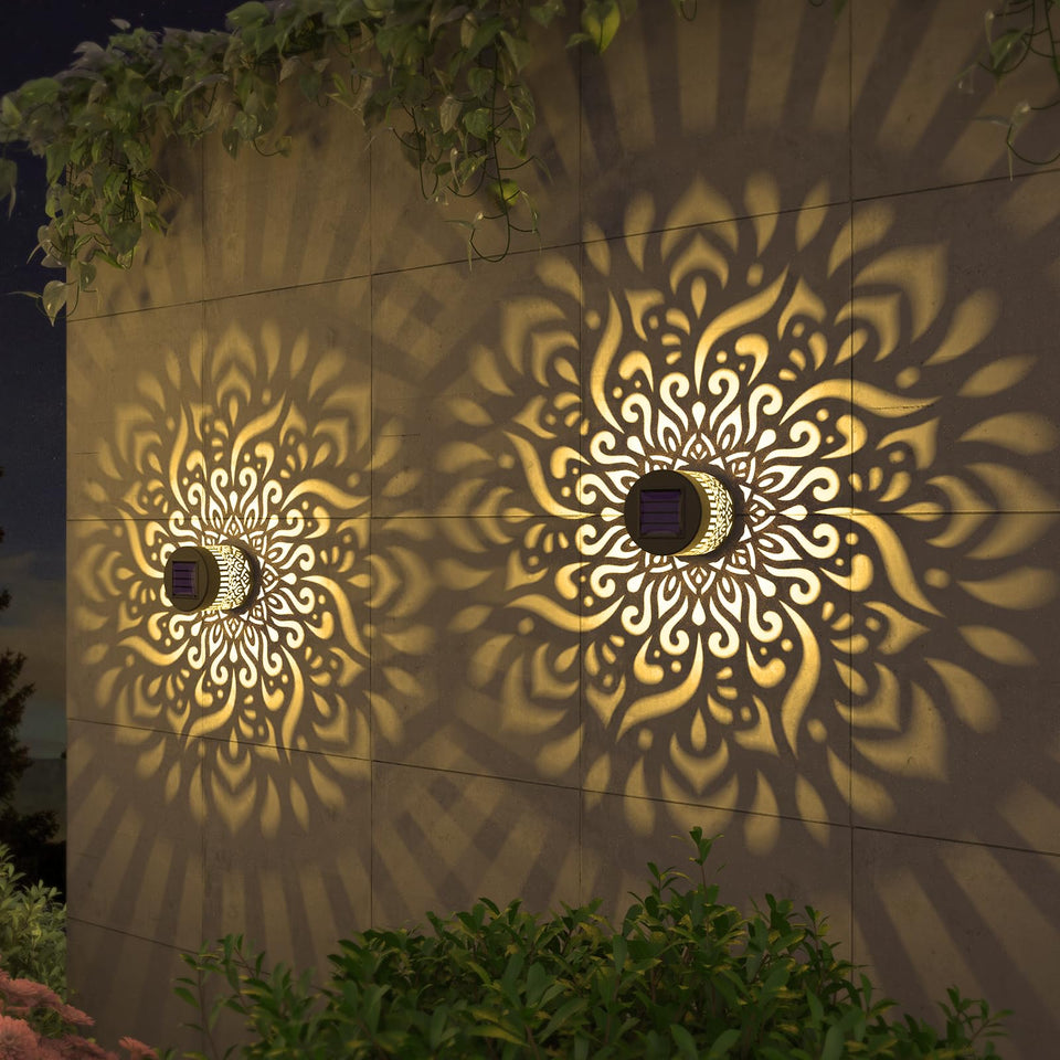 Gardencave lotus-pattern fence light projecting a calming mandala design for warm evenings