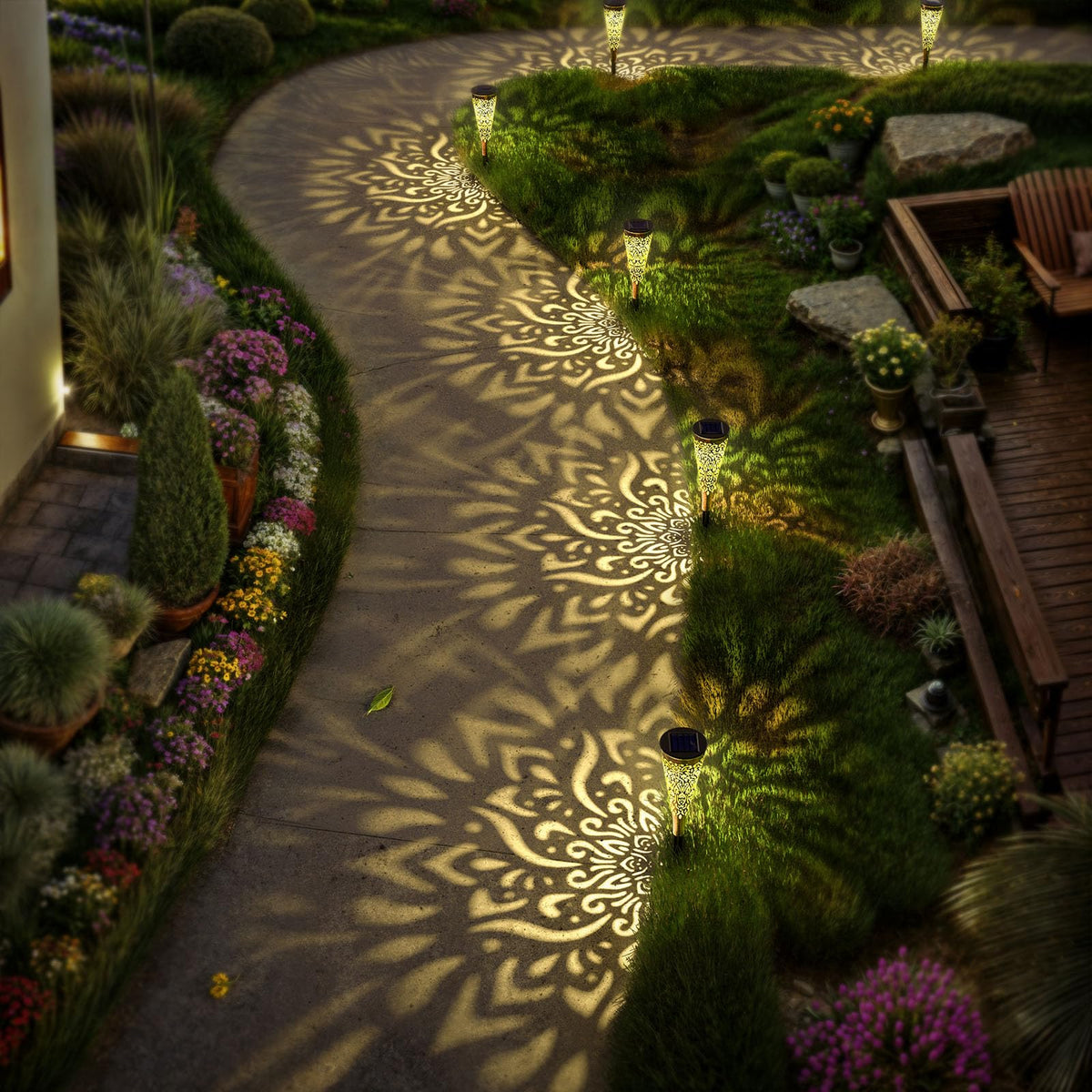 Gardencave waterproof solar path lights withstand rain and wind outdoors.