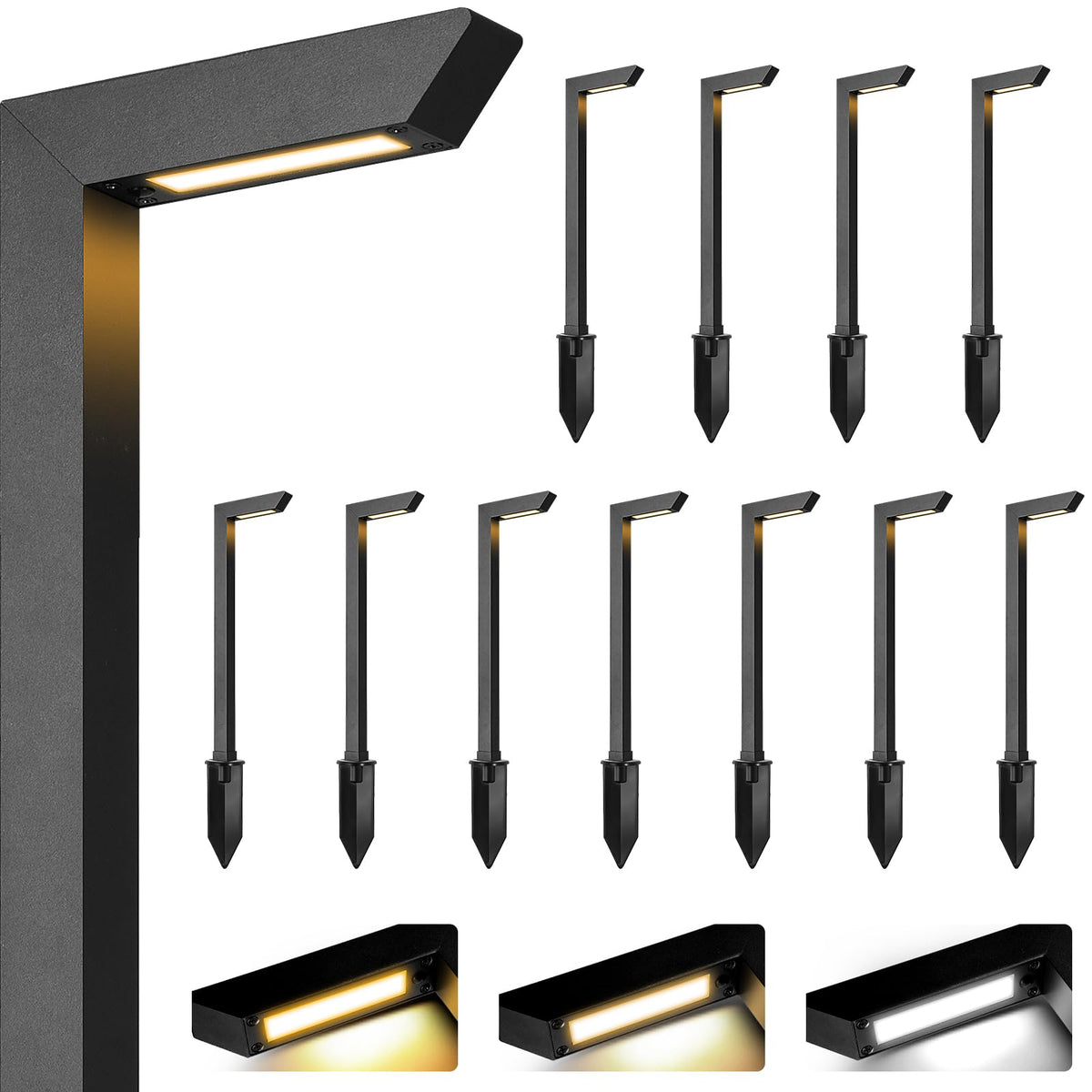 Gardencoin 3CCT path light front view with even walkway illumination.