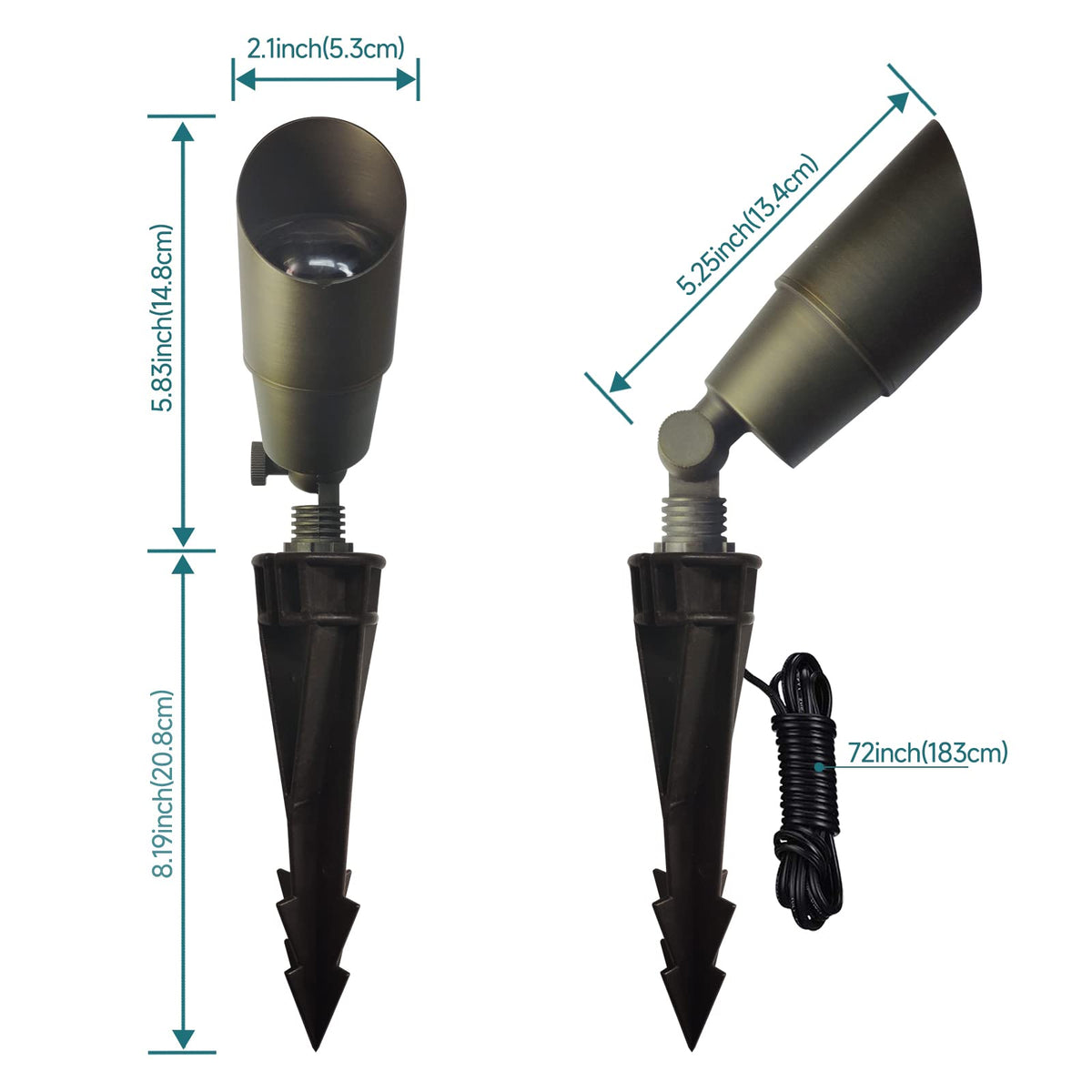 Gardencoin brass spotlight features replaceable bulb design for extended service life.