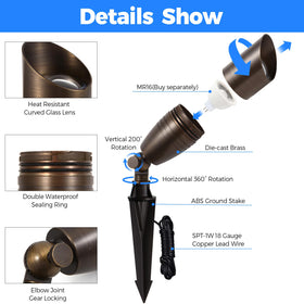 Gardencoin solid brass outdoor spotlight mounted on ground stake for durable garden uplighting