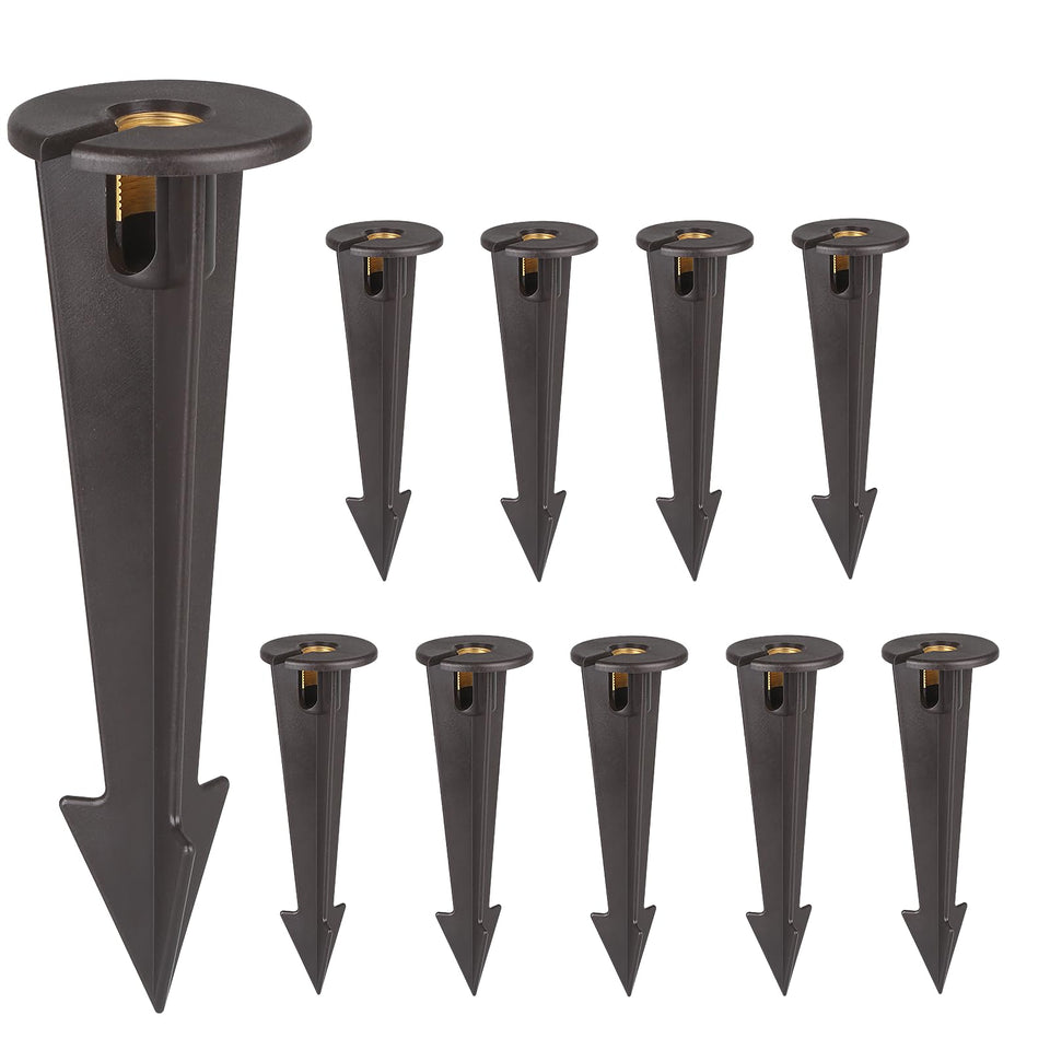 Gardencoin ground spike with brass insert for durable outdoor lighting.