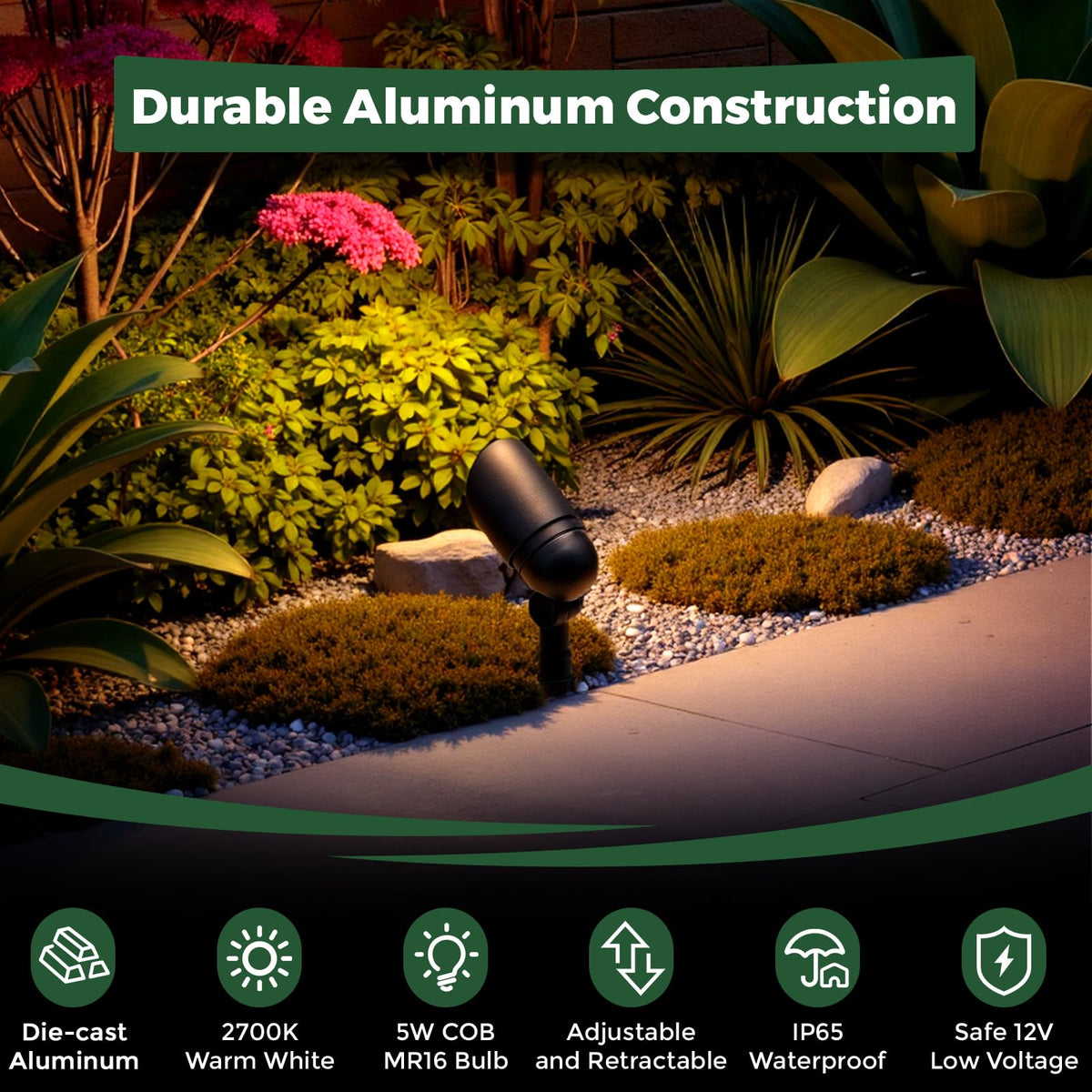 Gardencoin 12V LED outdoor spotlight for weatherproof pathway illumination