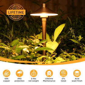 Gardencoin low-voltage LED landscape light with a large stake for stable outdoor installation.