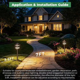 Gardencoin low-voltage walkway lighting setup showing 12V wiring.