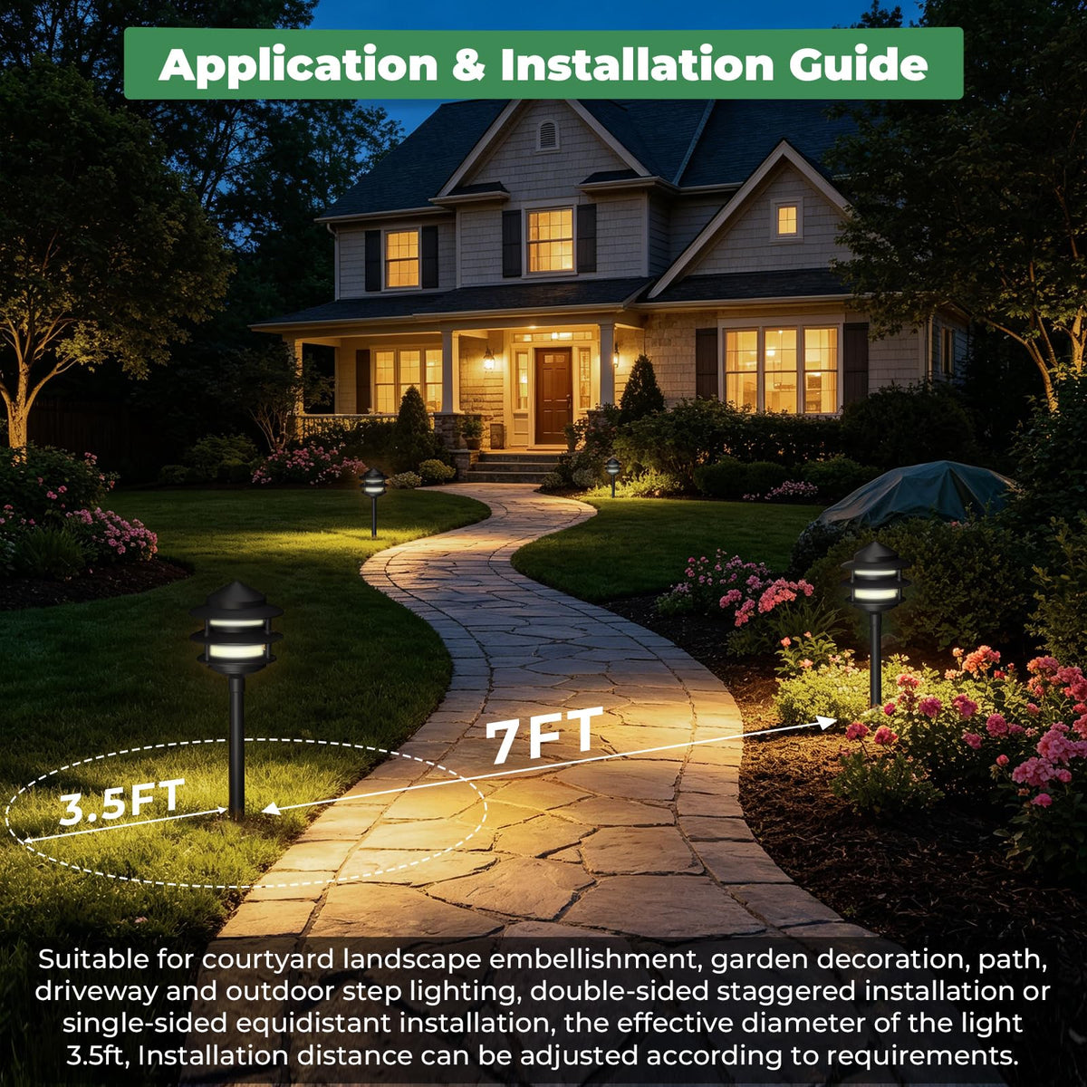 Gardencoin Pagoda aluminum body, weather-resistant design for year-round garden lighting.