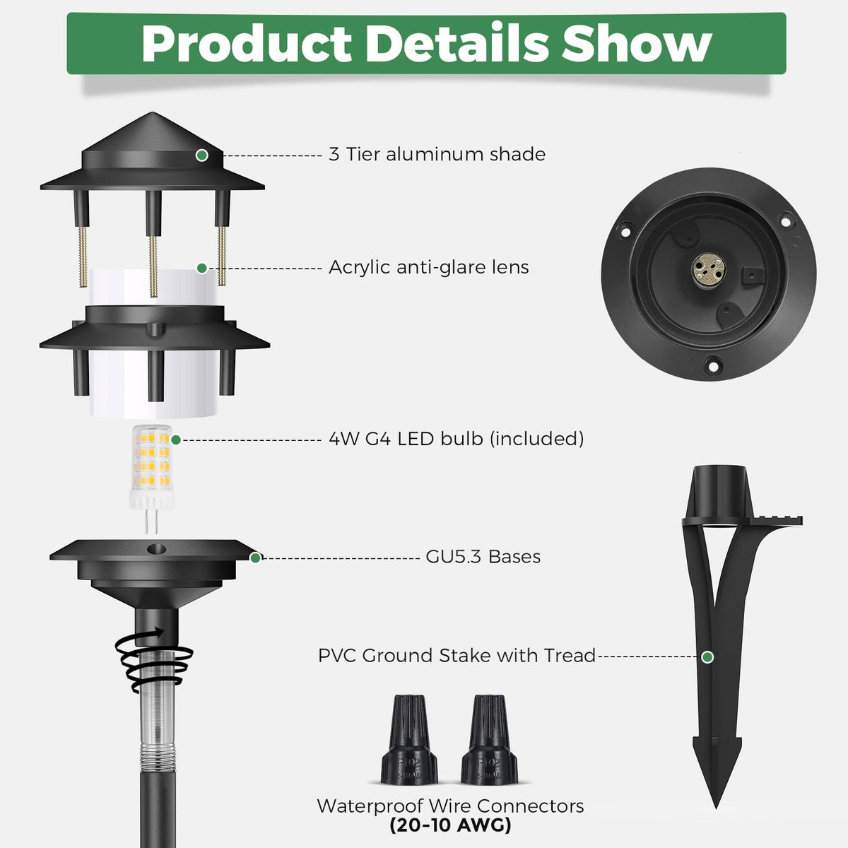 Gardencoin Pagoda replaceable G4 bulb, easy maintenance and bulb color customization.