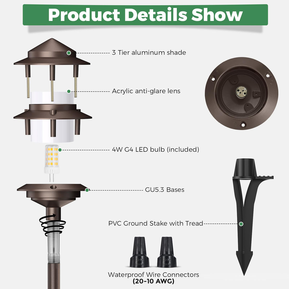 Gardencoin Pagoda lantern side profile with bronze finish and three-tier design