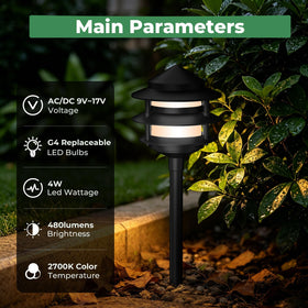 Gardencoin Pagoda light, side view, elegant three-tier lantern for walkways and patios.