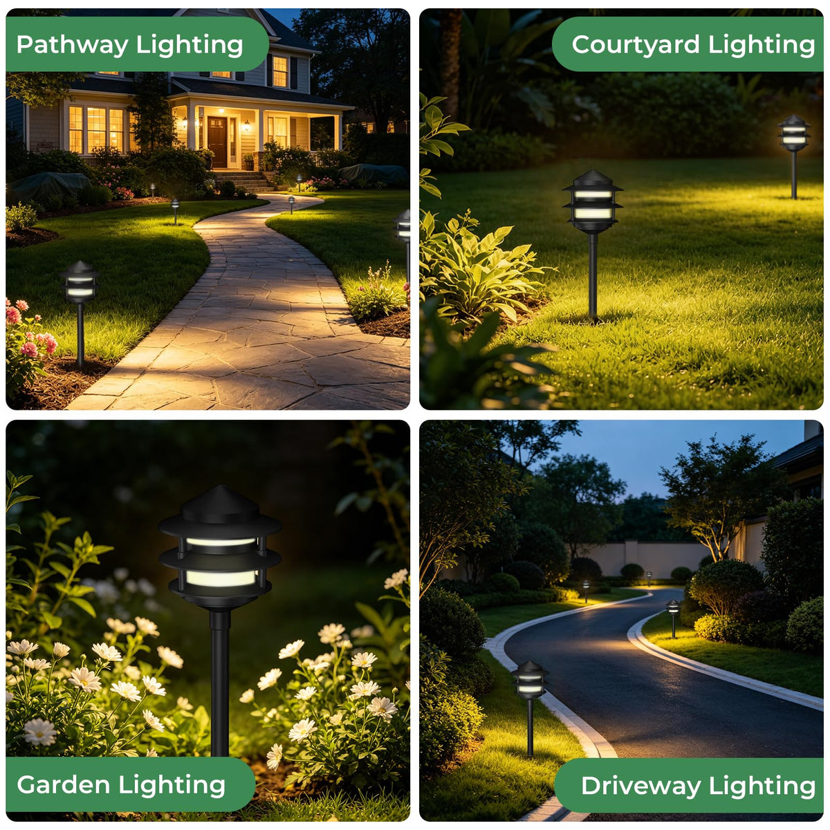 Gardencoin Pagoda pack, ready-to-install set for step-by-step outdoor lighting.