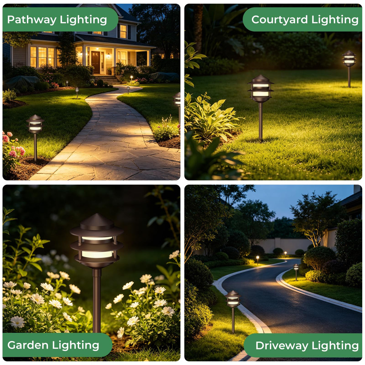 Gardencoin Pagoda six-pack box display highlighting value and complete outdoor lighting set