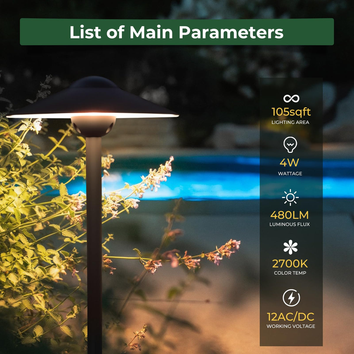 Gardencoin pathway light on a 21.5-inch tall pole illuminates a wider area