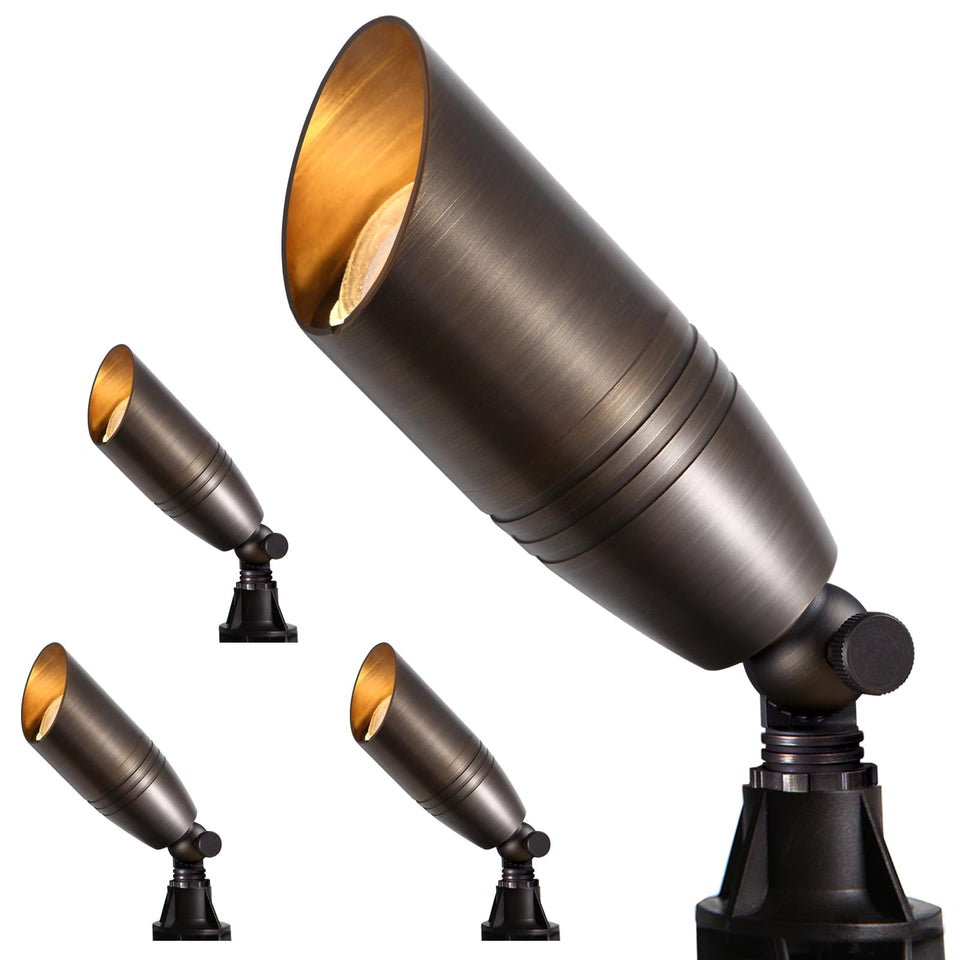 Gardencoin solid brass outdoor spotlight front view with bronze finish for garden illumination
