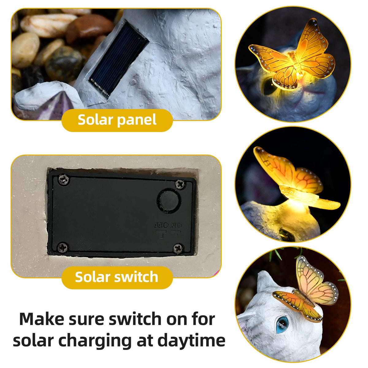 Gardenfans night-lit cat ornament adds glow to garden paths.
