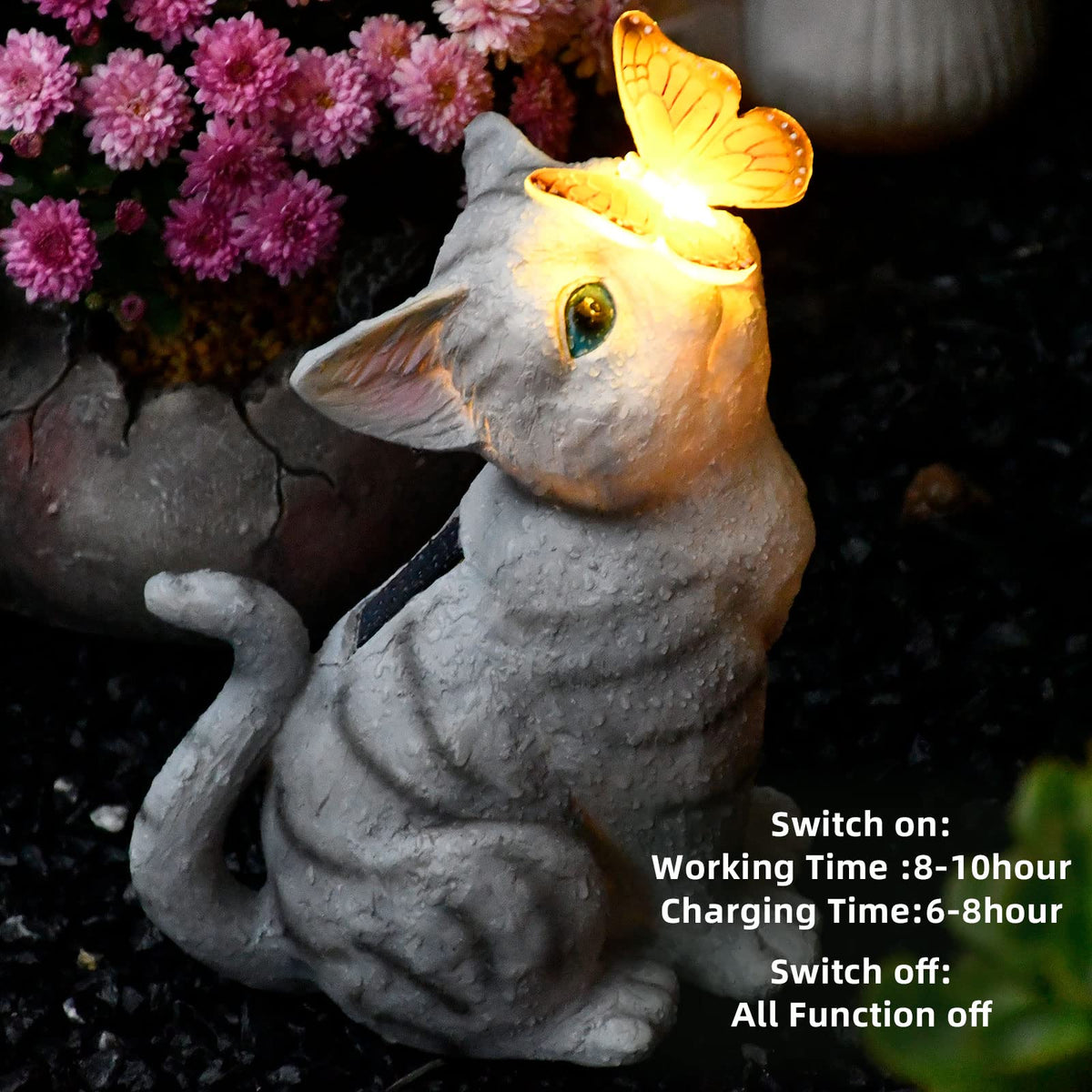 Gardenfans outdoor resin cat figurine designed for all-weather finish.
