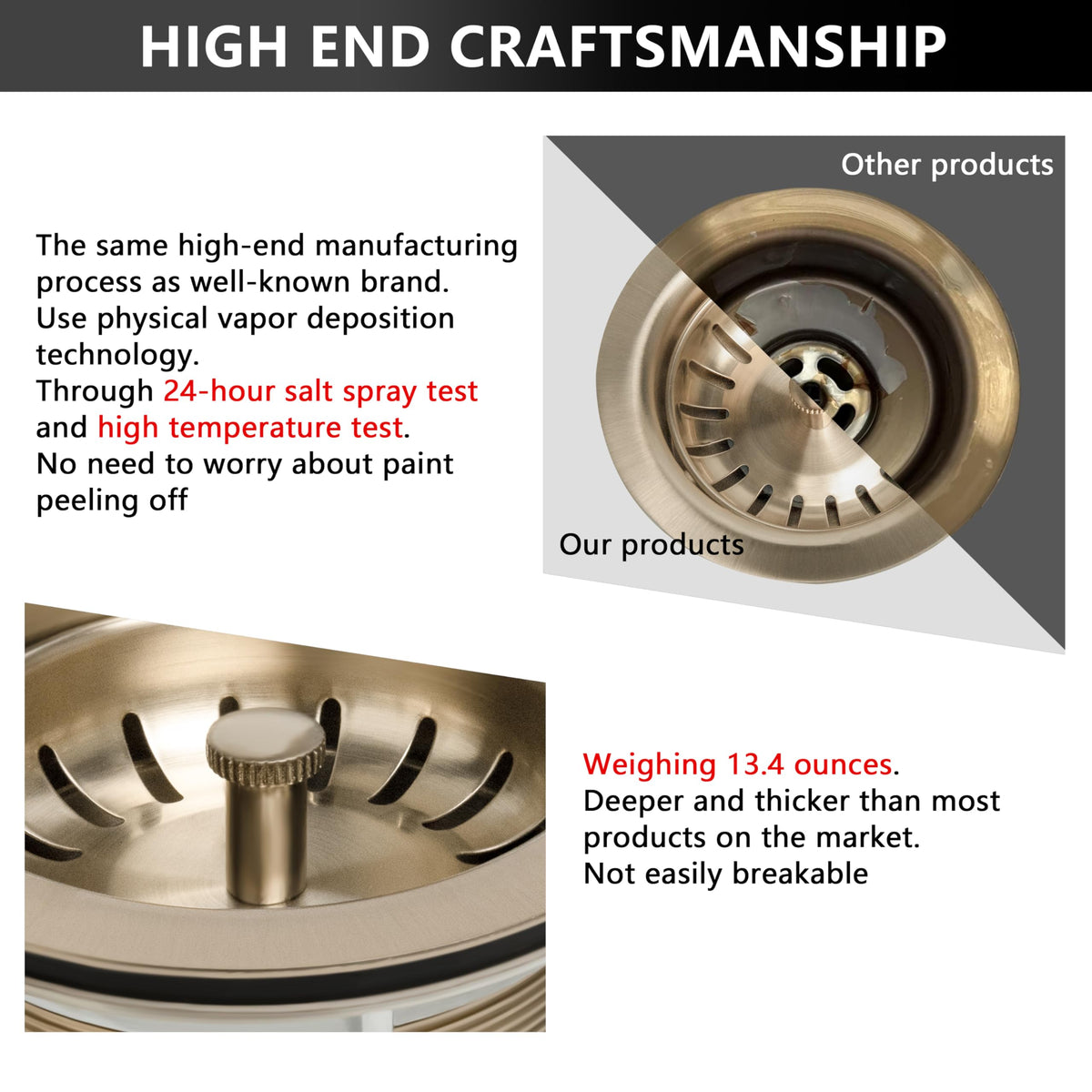 Garmaing Champagne Bronze sink drain deep design facilitates easy cleaning