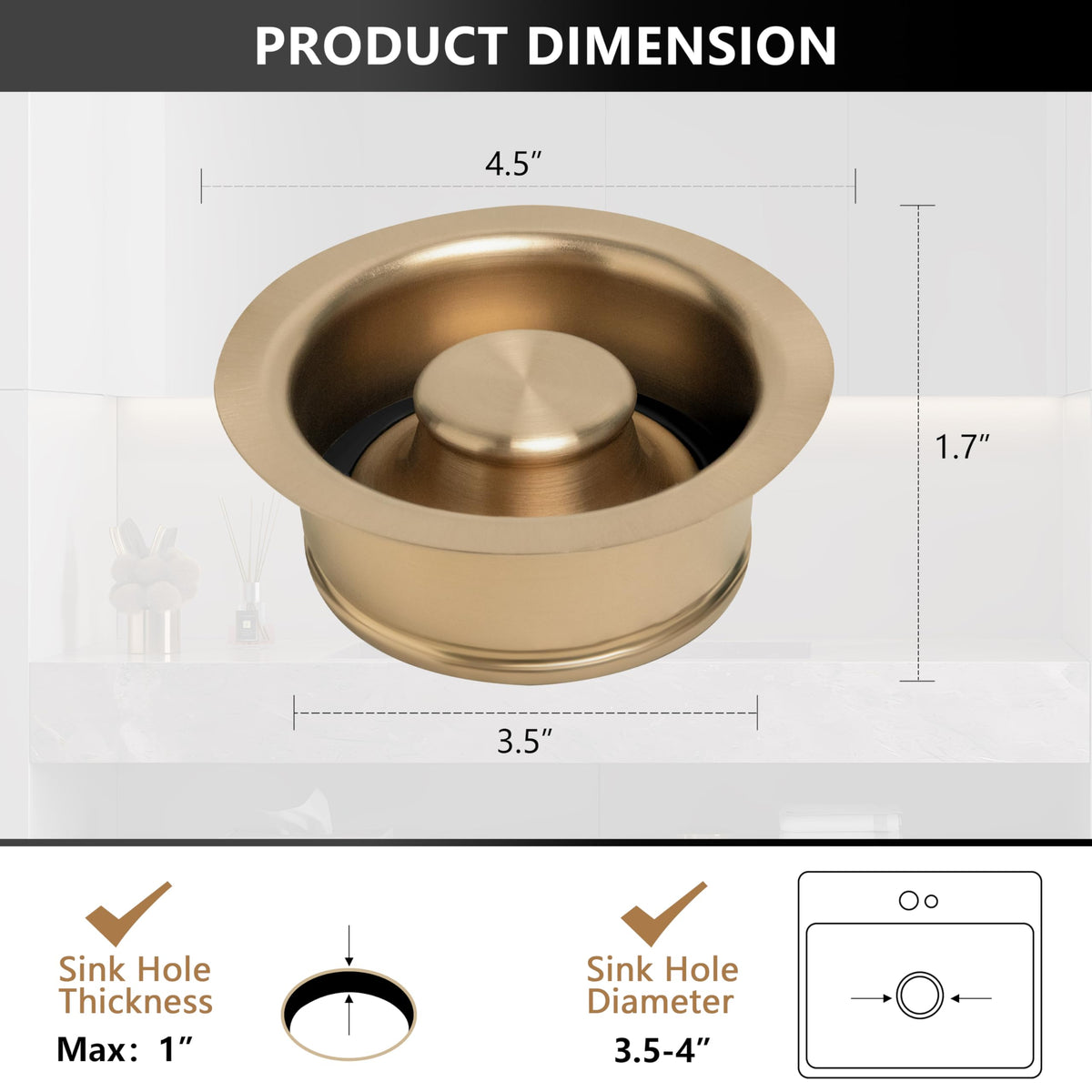 Garmaing sink hole 3-1/2 inch fit demonstrates easy DIY installation.