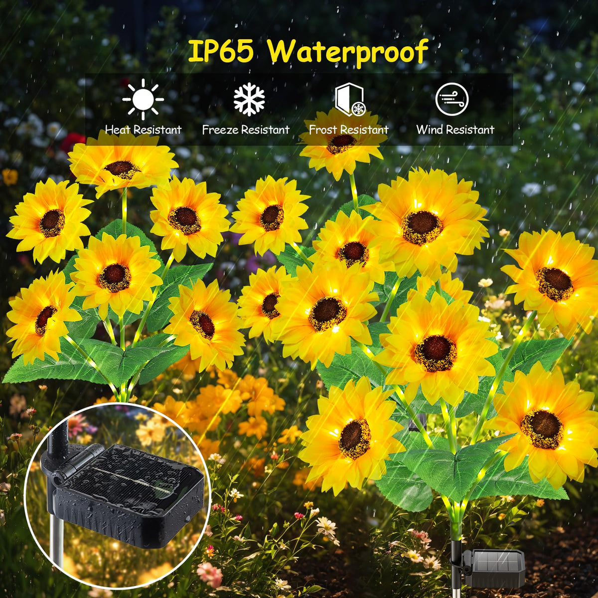 Garpar IP65 waterproof solar lights withstand rain for year-round outdoor decor