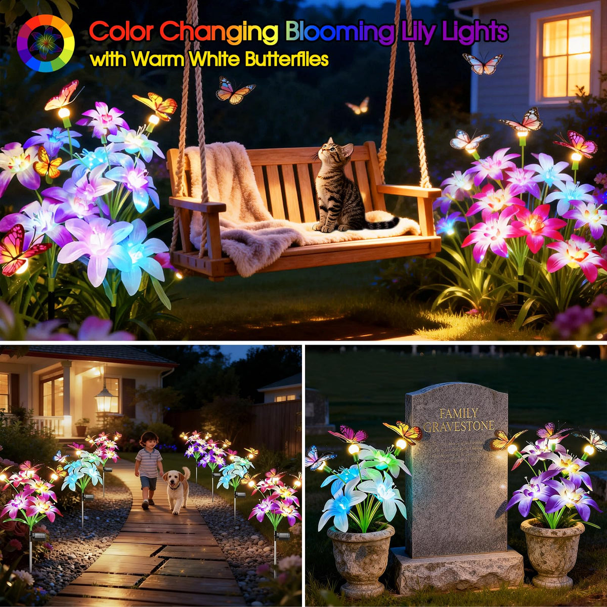 Garpar butterflies emit warm white glow, enhancing evening patio seating.